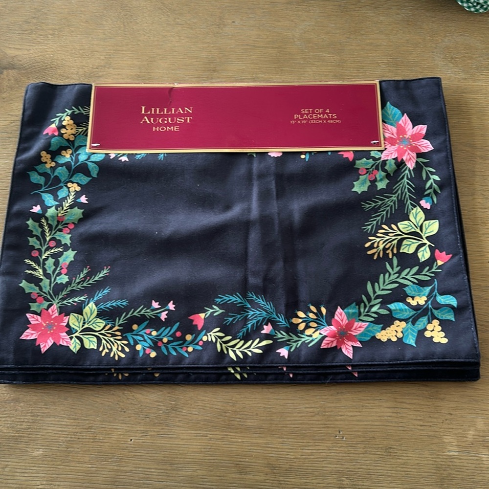 Lillian August Poinsettia Ivy Holiday Placemats set of 4
